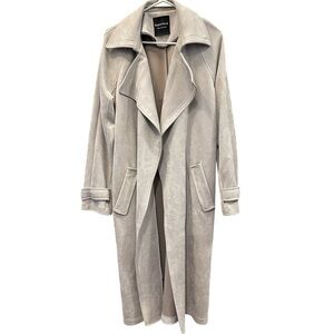 Bagatelle Collection Faux Suede Long Trench Coat (light gray) - medium